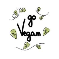 gå vegan söt hand dragen text vektor kort illustration