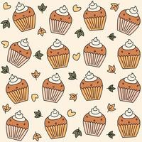 süß Kürbis Cupcakes Karikatur nahtlos Vektor Muster Hintergrund Illustration