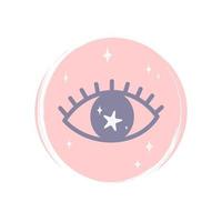 söt esoterisk magi öga med stjärnor ikon vektor, illustration på cirkel med borsta textur, för social media berättelse och Instagram slingor vektor