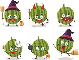 Halloween Ausdruck Emoticons mit Karikatur Charakter von Wassermelone vektor