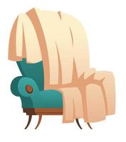 mjuk trä- stol med filt kastas möbel vektor