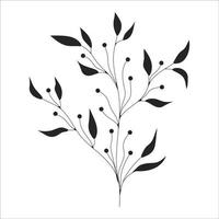 schwarz Silhouette von ein Pflanze Ast. Blume Ast im Gliederung Stil Hand gezeichnet auf isoliert Weiß Hintergrund. Vektor Lager Illustration. tropisch Blätter. minimal Linie Kunst zum drucken, Startseite oder Tätowierung.