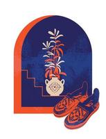modern und minimalistisch Boho Design. marokkanisch Szene. ein marokkanisch Türen, Fenster und traditionell Handwerkskunst. Terrakotta Hintergrund. Vektor Illustration.
