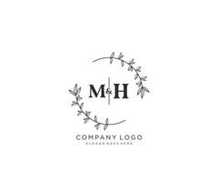 första mh brev skön blommig feminin redigerbar förhandsgjord monoline logotyp lämplig för spa salong hud hår skönhet boutique och kosmetisk företag. vektor