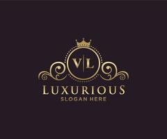 Royal Luxury Logo-Vorlage mit anfänglichem vl-Buchstaben in Vektorgrafiken für Restaurant, Lizenzgebühren, Boutique, Café, Hotel, Heraldik, Schmuck, Mode und andere Vektorillustrationen. vektor