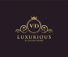 Anfangs-vd-Buchstabe königliche Luxus-Logo-Vorlage in Vektorgrafiken für Restaurant, Lizenzgebühren, Boutique, Café, Hotel, heraldisch, Schmuck, Mode und andere Vektorillustrationen. vektor