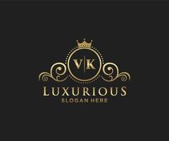 Royal Luxury Logo-Vorlage mit anfänglichem vk-Buchstaben in Vektorgrafiken für Restaurant, Lizenzgebühren, Boutique, Café, Hotel, Heraldik, Schmuck, Mode und andere Vektorillustrationen. vektor