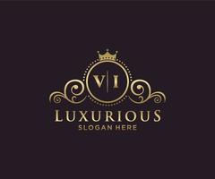 Royal Luxury Logo-Vorlage mit anfänglichem vi-Buchstaben in Vektorgrafiken für Restaurant, Lizenzgebühren, Boutique, Café, Hotel, Heraldik, Schmuck, Mode und andere Vektorillustrationen. vektor