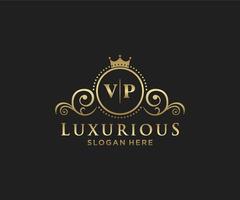 Royal Luxury Logo-Vorlage mit anfänglichem vp-Buchstaben in Vektorgrafiken für Restaurant, Lizenzgebühren, Boutique, Café, Hotel, Heraldik, Schmuck, Mode und andere Vektorillustrationen. vektor