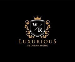 Royal Luxury Logo-Vorlage mit anfänglichem wr-Buchstaben in Vektorgrafiken für Restaurant, Lizenzgebühren, Boutique, Café, Hotel, Heraldik, Schmuck, Mode und andere Vektorillustrationen. vektor