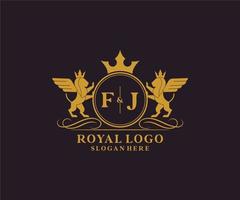 Initiale fj Brief Löwe königlich Luxus heraldisch, Wappen Logo Vorlage im Vektor Kunst zum Restaurant, Königtum, Boutique, Cafe, Hotel, heraldisch, Schmuck, Mode und andere Vektor Illustration.