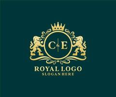 Initial ce Letter Lion Royal Luxury Logo Vorlage in Vektorgrafiken für Restaurant, Lizenzgebühren, Boutique, Café, Hotel, heraldisch, Schmuck, Mode und andere Vektorillustrationen. vektor