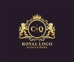 första cq brev lejon kunglig lyx logotyp mall i vektor konst för restaurang, kungligheter, boutique, Kafé, hotell, heraldisk, Smycken, mode och Övrig vektor illustration.