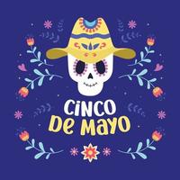 en affisch för cinco de mayo med en skalle bär en gul hatt. cinco de mayo social media posta. vektor