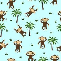 komisch Affe drucken zum Kinder. nahtlos Muster mit Affe und Baum Palme vektor