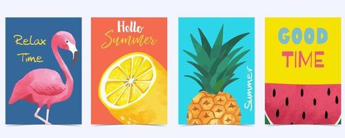 Sammlung von Sommer- Hintergrund einstellen mit Ananas, Flamingo, Wassermelone. editierbar Vektor Illustration zum Einladung, Postkarte und Webseite Banner