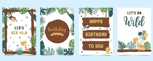 Holz Rahmen Sammlung von Safari Hintergrund set.editable Vektor Illustration zum Geburtstag Einladung, Postkarte und Aufkleber