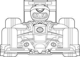 söt tecknad serie motor tävlings förare i sporter bil - färg i illustration vektor