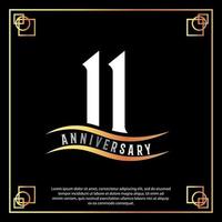 11 Jahr Jahrestag Logo Design Weiß golden abstrakt auf schwarz Hintergrund mit golden Rahmen Vorlage Illustration vektor