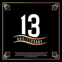 13 Jahr Jahrestag Logo Design Weiß golden abstrakt auf schwarz Hintergrund mit golden Rahmen Vorlage Illustration vektor