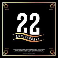 22 Jahr Jahrestag Logo Design Weiß golden abstrakt auf schwarz Hintergrund mit golden Rahmen Vorlage Illustration vektor