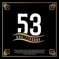 53 Jahr Jahrestag Logo Design Weiß golden abstrakt auf schwarz Hintergrund mit golden Rahmen Vorlage Illustration vektor