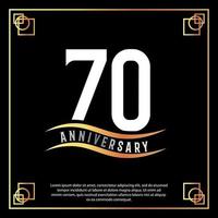 70 Jahr Jahrestag Logo Design Weiß golden abstrakt auf schwarz Hintergrund mit golden Rahmen Vorlage Illustration vektor