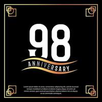 98 Jahr Jahrestag Logo Design Weiß golden abstrakt auf schwarz Hintergrund mit golden Rahmen Vorlage Illustration vektor