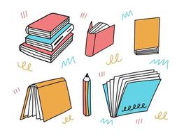 Gekritzel skizzieren Bücher. Schule Bildung Elemente Objekte. vektor