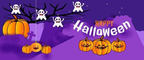 halloween fest bakgrund med Skräck design. halloween fest affisch, Lycklig halloween rabatt försäljning podium baner med lykta pumpa. halloween natt vektor illustration med fladdermus spindlar spöke.