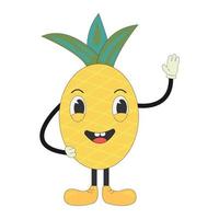 groovig Karikatur Ananas. Vektor eben Illustration auf Weiß Hintergrund.