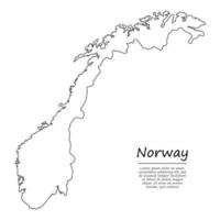 einfach Gliederung Karte von Norwegen, im skizzieren Linie Stil vektor