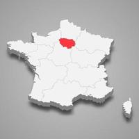 Ile-de-France Region Ort innerhalb Frankreich 3d isometrisch Karte vektor