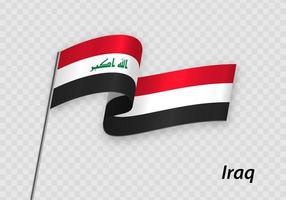 Wehende Flagge des Irak am Fahnenmast. Vorlage für den Tag der Unabhängigkeit vektor