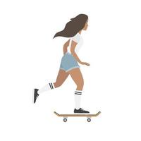Vektor eben Karikatur Mädchen Frau Reiten ein Skateboard