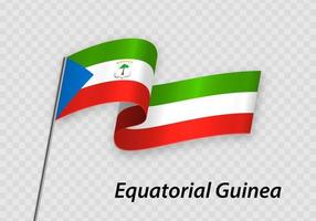 winken Flagge von äquatorial Guinea auf Fahnenstange. Vorlage zum Unabhängigkeit Tag vektor