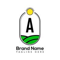 Landwirtschaft Vorlage auf ein Brief. Ackerland Logo, Agro Bauernhof, Öko Bauernhof Logo Design mit Sonne Symbol Konzept vektor