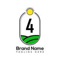 Landwirtschaft Vorlage auf 4 Brief. Ackerland Logo, Agro Bauernhof, Öko Bauernhof Logo Design mit Sonne Symbol Konzept vektor
