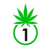 Cannabis Logo Zeichen Konzept 1 Alphabet Symbol zum Therapie, medizinisch und Gesundheit Pflege und Marihuana Logo. vektor