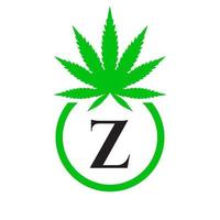 Cannabis Logo Zeichen Konzept z Alphabet Symbol zum Therapie, medizinisch und Gesundheit Pflege und Marihuana Logo. vektor