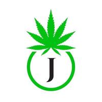 Cannabis Logo Zeichen Konzept j. Alphabet Symbol zum Therapie, medizinisch und Gesundheit Pflege und Marihuana Logo vektor