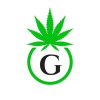 Cannabis Logo Zeichen Konzept G Alphabet Symbol zum Therapie, medizinisch und Gesundheit Pflege und Marihuana Logo. vektor