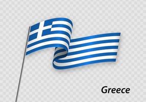 viftande Greklands flagga på flaggstången. mall för självständighetsdagen vektor