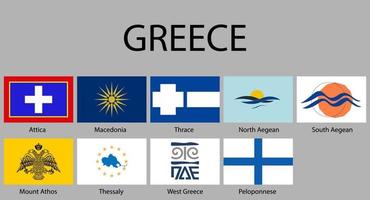 flaggor av regioner av grekland. vektor