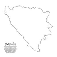 einfach Gliederung Karte von Bosnien, Silhouette im skizzieren Linie Stil vektor