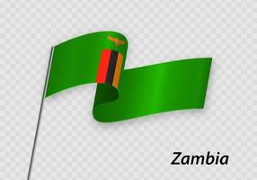 schwenkende Flagge von Sambia am Fahnenmast. Vorlage für den Tag der Unabhängigkeit vektor