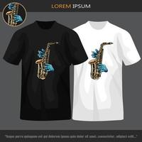 zombie hand spelar saxofon isolerat på svart t-shirt. vektor