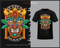 tiki mask maskot isolerat på svart t-shirt. vektor