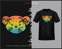 Teddy Bär Kopf geformt Sonnenuntergang auf das Strand isoliert auf schwarz T-Shirt. vektor