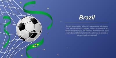 fotboll bakgrund med flygande band i färger av de flagga av Brasilien vektor